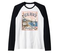 Seal Beach California Harbor Club Coastal Travel Raglan Baseball Tee