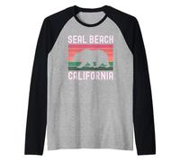 Seal Beach California Retro Vintage Bear Beach Coast 562 Raglan Baseball Tee