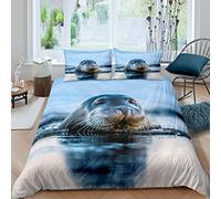Seal Bedding Set Cute Sea Creatures Duvet & Comforter Cover 3D Sea Creatures Bedspread - Kids Boys Girls Teens Ocean Marine Themed Quilt Cover 2Pcs Single Size