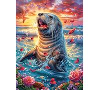 Seal Cub in The Ocean at Sunset 1000 Piece Jigsaw Puzzle for Adults Scenery Science Fiction Jigsaw Weekend Parent Activity After Work Stress Relief Vibrant Artwork Home Wall 1000 PCS