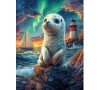 Seal Cub on A Rocky Shore 300 Piece Premium Jigsaw Puzzle Wildlife Pet Adult Jigsaws Brain Training Hobby Home Decor Winter Gift Unique Shaped Creativity & Gift Giving 300 PCS