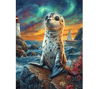 Seal Cub on A Rocky Shore 500 Piece Jigsaw Puzzle for Adults Wildlife Plant Jigsaw Weekend Parent Activity After Work Stress Relief Vibrant Artwork Home Wall 500 PCS