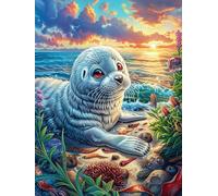 Seal Cub Underwater in A Coral Reef 1000 Pieces Classic Jigsaw Puzzle Scenery Science Fiction Puzzle for Adults Concentration Training Wall Art Mental Exercise Halloween Durable Cardboard 1000 PCS