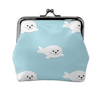 Seal Cute Animal Pattern Sea, PU Leather Coin Purse, Small Wallets, Change Pouch with Kiss Lock Clasp Buckle, Change Purse