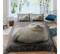 Seal Double Duvet Cover Cute Animals Bedding Sets Soft Microfiber Duvet Cover Double 200x200 cm 3D Quilt Cover with Zipper Closure and 2 Pillowcases b.741