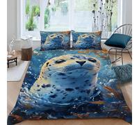 Seal Duvet Cover Sets Single Animals Ocean 3D Printed Reversible Bedding Set 2 Pillowcases and Zipper Closure soft Microfiber lightweight Comforter Cover for Girls Boys yf 116