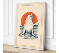Seal Emerging at Dawn Coastal Canvas Wall Art Print 30x20 Inch | Cream