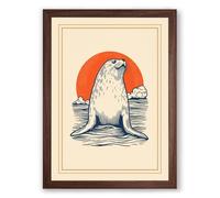 Seal Emerging at Dawn Coastal Framed Wall Art Print A1 (84.1×59.4cm) Walnut, Wall Decor for Living Room, Bedroom, Office & Home, Ready to Hang, Art Gift
