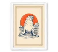 Seal Emerging at Dawn Coastal Framed Wall Art Print A1 (84.1×59.4cm) White, Wall Decor for Living Room, Bedroom, Office & Home, Ready to Hang, Art Gift