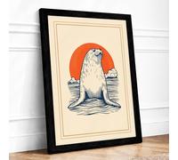 Seal Emerging at Dawn Coastal Framed Wall Art Print A1 Black