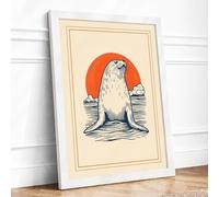 Seal Emerging at Dawn Coastal Framed Wall Art Print A1 White