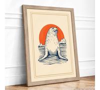 Seal Emerging at Dawn Coastal Framed Wall Art Print A2 Oak