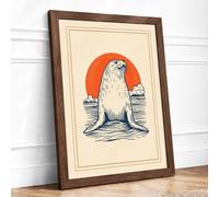 Seal Emerging at Dawn Coastal Framed Wall Art Print A3 Walnut