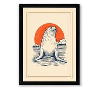 Seal Emerging at Dawn Coastal Framed Wall Art Print A4 (29.7×21cm) Black, Wall Decor for Living Room, Bedroom, Office & Home, Ready to Hang, Art Gift