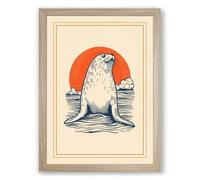 Seal Emerging at Dawn Coastal Framed Wall Art Print A4 (29.7×21cm) Oak, Wall Decor for Living Room, Bedroom, Office & Home, Ready to Hang, Art Gift