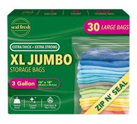 Seal Fresh 3 Gallon Large Plastic Storage Bags - 16" x 18" (30 Count) - Reusuable XXL Extra Large Heavy Duty Clear Jumbo Freezer Zip Lock Bags with Sealable Zipper Top For Clothes, Travel, Moving