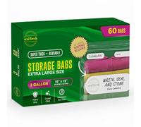 Seal Fresh 3 Gallon Large Plastic Storage Bags - 16" x 18" (60 Count) - Reusuable XXL Extra Large Heavy Duty Clear Jumbo Freezer Zip Lock Bags with Sealable Zipper Top For Clothes, Travel, Moving