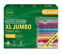 Seal Fresh 5 Gallon Large Plastic Storage Bags - 18" x 24" (15 Count) - Reusuable XXL Extra Large Heavy Duty Clear Jumbo Freezer Zip Lock Bags with Sealable Zipper Top For Clothes, Travel, Moving