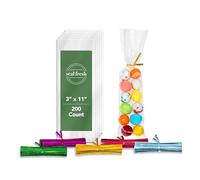 Seal Fresh Clear Bag With Unique Twist Ties - 3x11 Inches (200 Count) - Cellophane Party Favor Bags Twist Tie Closable Goodie Bags - Use as Cookie Bags, Snack Bags, Cotton Candy Bags, Treat Bags,