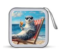 Seal Funny Beach CD Holder Case with 40 Capacity Protective Sleeves Hard DVD Storage Wallet for Car