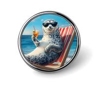 Seal Funny Beach Round Brooch Pins Badge Printed Button Tie Lapel Backpack Pin Decoration for Women Men