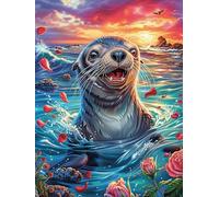 Seal in A Tropical Ocean 300-piece Jigsaw Puzzle Set Science Fiction Magical Dream For Adults Teens 14+ Logic Skill Indoor Game Family Game Night Summer Durable Material 300 PCS