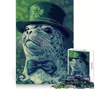 Seal in Clover Hat Jigsaw Puzzle 1000 Piece for Teenagers Logic Train Toy Light Relax Smooth Cut Wall Art Decor (38x26cm)