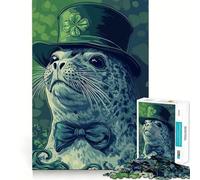 Seal in Clover Hat Jigsaw Puzzle 1000 Piece for Teenagers Logic Train Toy Light Relax Smooth Cut Wall Art Decor (38x26cm)