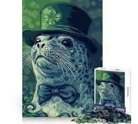 Seal in Clover Hat Jigsaw Puzzles 1000 Piece for Adults Think Smart Toy Together Fun Accurate Cut Art Display (38x52cm)