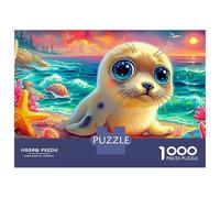 Seal in Flowers Jigsaws for Adults Challenging Puzzle Games The Impossible Challenge 1000 Piece Seal Pup Colorful Ocean Sunset Difficult Hard Jigsaw Puzzles for Man And Woman with Letters on Back 38x