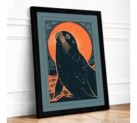 Seal in Golden Halo Minimalist Framed Wall Art Print A2 (59.4×42cm) Black, Wall Decor for Living Room, Bedroom, Office & Home, Ready to Hang, Art Gift