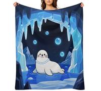 Seal in Ice Cave Flannel Throw Blanket Super Soft Lightweight Throw Blanket Fuzzy Comfy Flannel Blankets Warm Plush Throw Blankets for Couch Sofa Bed 60"x80"