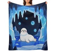 Seal in Ice Cave Flannel Throw Blanket Super Soft Lightweight Throw Blanket Fuzzy Comfy Flannel Blankets Warm Plush Throw Blankets for Couch Sofa Bed 40"x50"