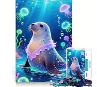 Seal in Ocean Jellyfish 1000 Pieces Jigsaw Puzzles for Teenagers Improve Memory Mental Relax Sharp Edge Creative Gift (38x26cm)