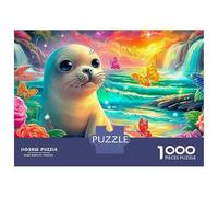 Seal in Paradise 1000 Pieces Smooth Edge Finish Floral Seal Frameable Puzzle Rainy Day Activity Home Decor Vintage Inspired Zero-gap Fit 52x38cm/1000pcs