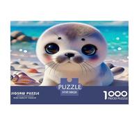 Seal Jigsaw Puzzle Educational Game: Cute Seal Pup on Sandy Beach for Adults Teens Age 12 Years Up 38x26cm/1000pcs