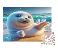 Seal Jigsaw Puzzle Seal Waving Cheerfully on Sandy Beach for Adults 1000 Piece Whimsical Floral Books Recycled Paper Educational Game Decompression 38x26cm/1000pcs
