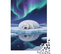 Seal Jigsaw Puzzles Puzzles for Adults Kids. 1000 Pieces Northern Lights Ice Floe Impossible Challenge Toy Educational Game Home Decoration for Adults& Kids Age 14 Years Up 1000pcs (75x50cm)