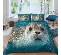 Seal King Duvet Cover Set 3D Printed Marine Life Bedding Set Ultra Soft Microfiber Quilt Cover 220x230 cm for Double Bed with 2 Pillowcases with Zipper B/1007