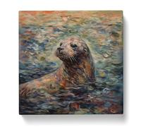 Seal Neo-Impressionism Canvas Print | Gallery Wrapped 30mm Frame Wall Art | 20x20 inches | Ready to Hang | Impressionist Animals Picture | Living Room Bedroom Lounge Office