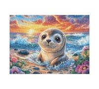 Seal Ocean Beach 500 Piece Jigsaw Puzzle for Adults Jigsaw Weekend Get Together Activity Whimsical Design for Friends Stress Buster 500 PCS