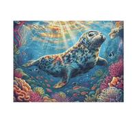 Seal Ocean Coral Reef Seaside Coastal Wild Nature 500 Piece Jigsaw Puzzle for Adults Stimulating Fun And Relaxing Ideal Hobby for Home Or Leisure 500 PCS（52×38cm）