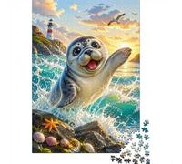 Seal Ocean Lighthouse 1000pcs Mini Puzzle For Family Challenging | 52x38cm Cardboard Living Room Decor Durable Structure Birthday Gift Anxiety Relief
