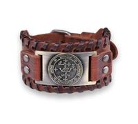 Seal Of Archangel Michael Sigil Bracelet • Brown Leather Key Of Solomon Magick Witchy Accessory For Spiritual Men • Protection Amulet Gift