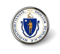 Seal of Massachusetts Round Brooch Pin Lapel Pins Tie Suit Dress Accessories for Men Women Wedding Birthday