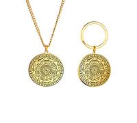 Seal of The 7 Archangels Pendant Necklace Keychain for Men St. Michael 7 Archangels Seal Spiritual Protection Amulet Medal Pagan Jewelry Women (necklace + keychain gold)
