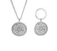 Seal of The 7 Archangels Pendant Necklace Keychain for Men St. Michael 7 Archangels Seal Spiritual Protection Amulet Medal Pagan Jewelry Women (necklace + keychain silver)