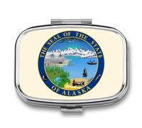 Seal of The State of Alaska Portable Pill Organizer with 2 Compartments Square Medicine Box Compact Travel Pharmacy Case