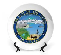 Seal of The State of Alaska Printed Ceramic Decorative Plate Chinese Style Bone Dish with Stand China Art Porcelain Plates
