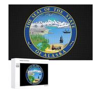 Seal of The State of Alaska Wooden Puzzle Letter on Back Adults Difficult Jigsaw Puzzles for Home Decor Birthday Gift